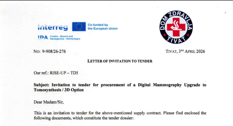 Procurement of a Digital Mammography Upgrade to Tomosynthesis / 3D Option within RISE-UP project / Nabavka nadogradnje digitalnog mamografa na opciju tomosinteze / 3D u okviru projekta RISE-UP